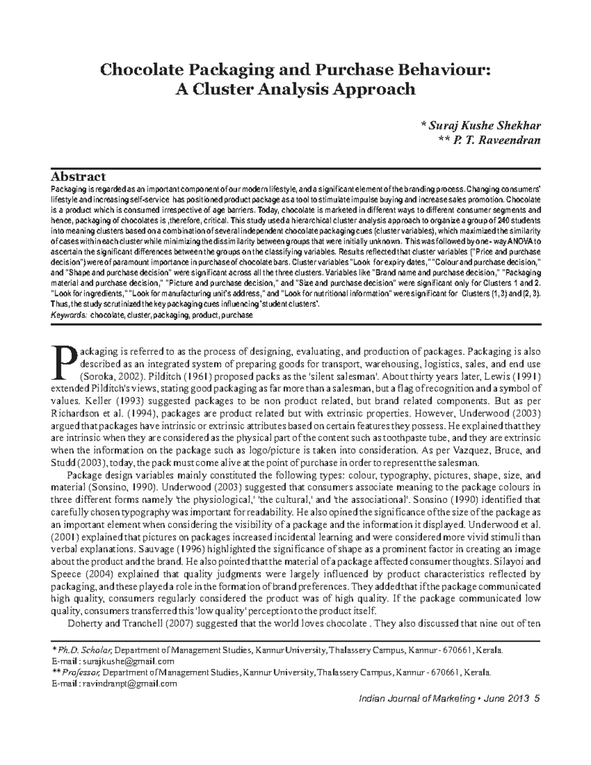 Chocolate Packaging and Purchase Behavior: A Cluster Analysis Study ...