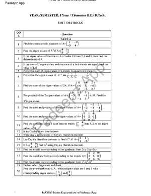 MA3151 - Matrices and Calculus Final Exam Questions APR-MAY 2024 - Studocu
