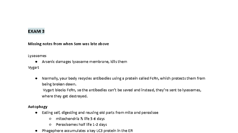EXAM 3 Notes on Lysosomes, Mitochondria, and Autophagy - Studocu