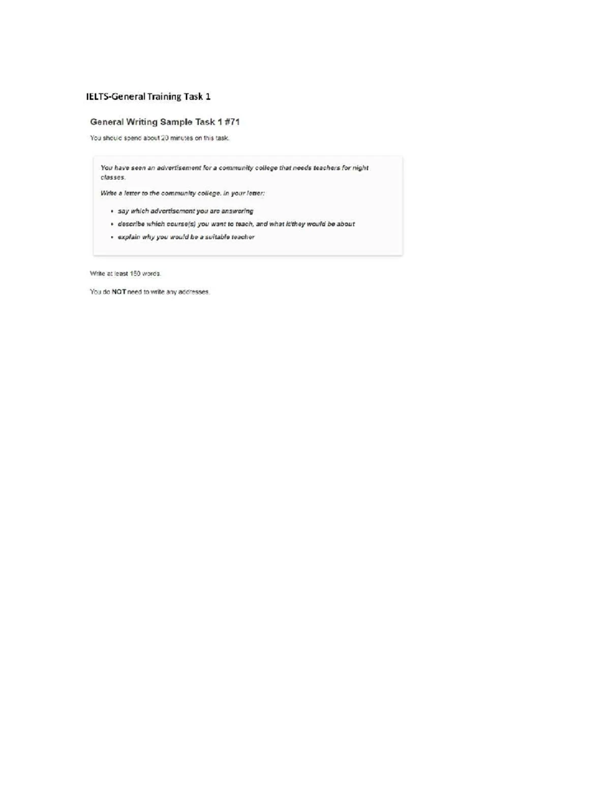 IELTS General Training Writing Test - Task 1 Feedback Letter - Studocu