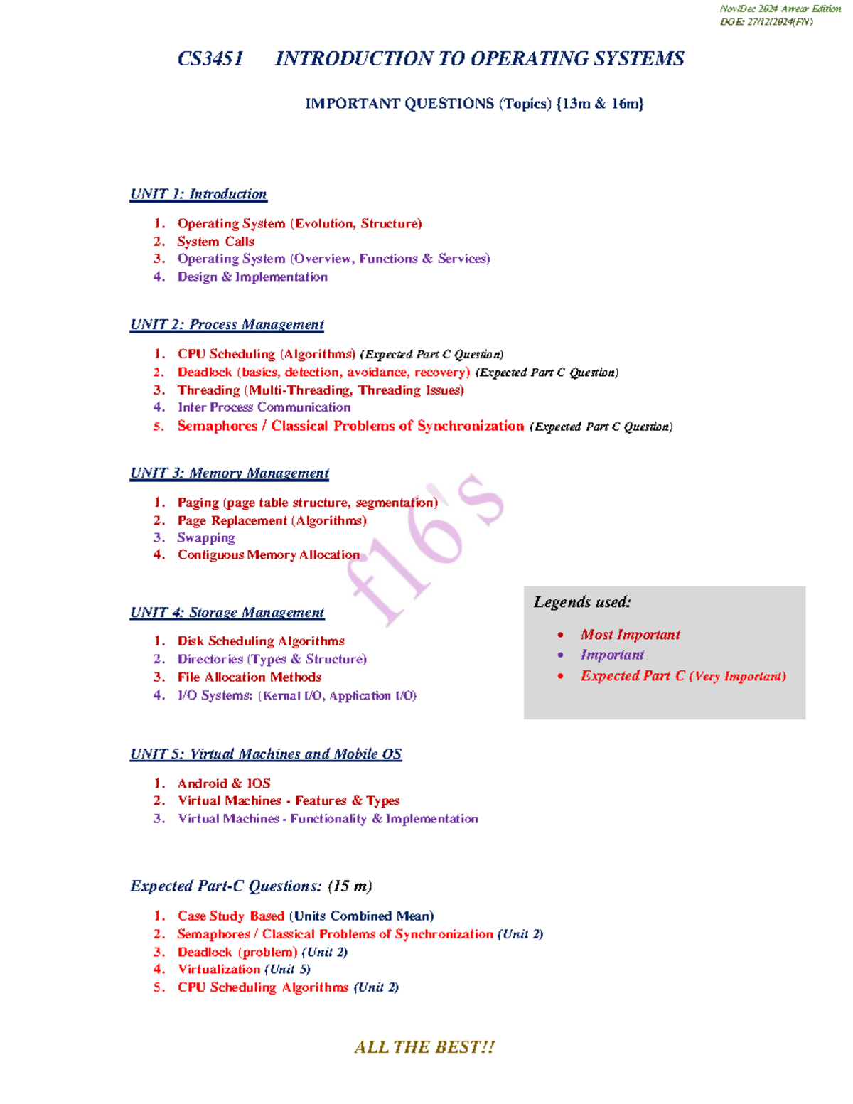 CS3451 Final Exam: Key Questions on Operating Systems Concepts - Studocu