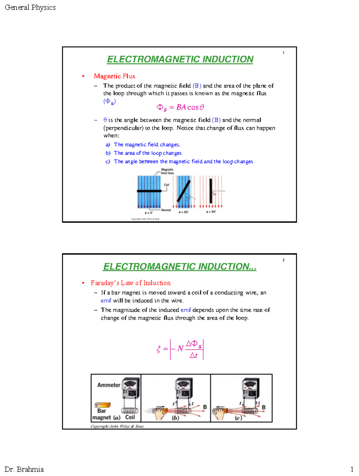 General Physics 1: Lecture 22 - Electromagnetic Induction Notes - Studocu