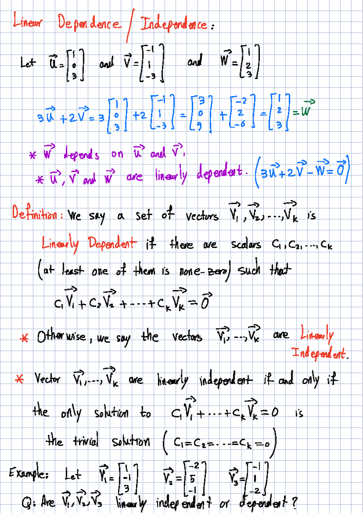 Linear Dependence And Independence Vector Analysis Notes Linear