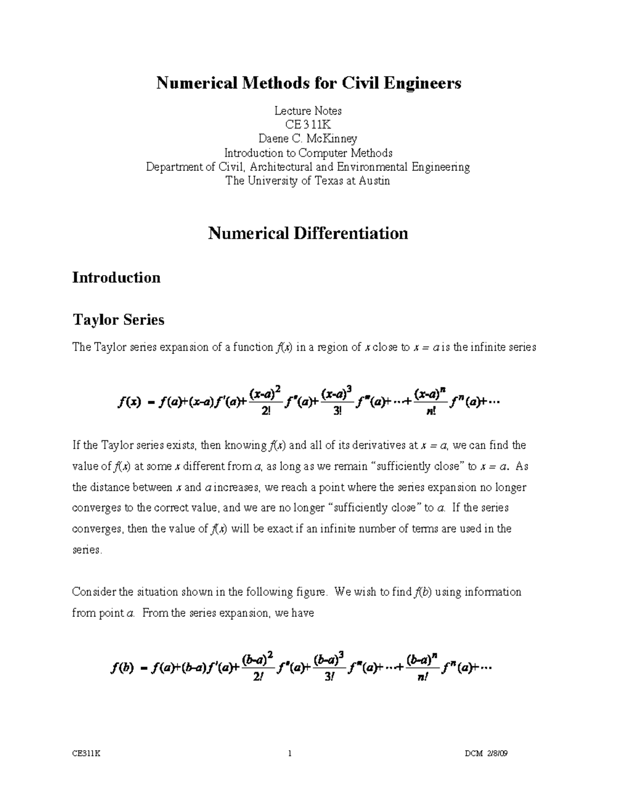 Numerical Differentiation Lecture Notes for CE 311K Students - Studocu