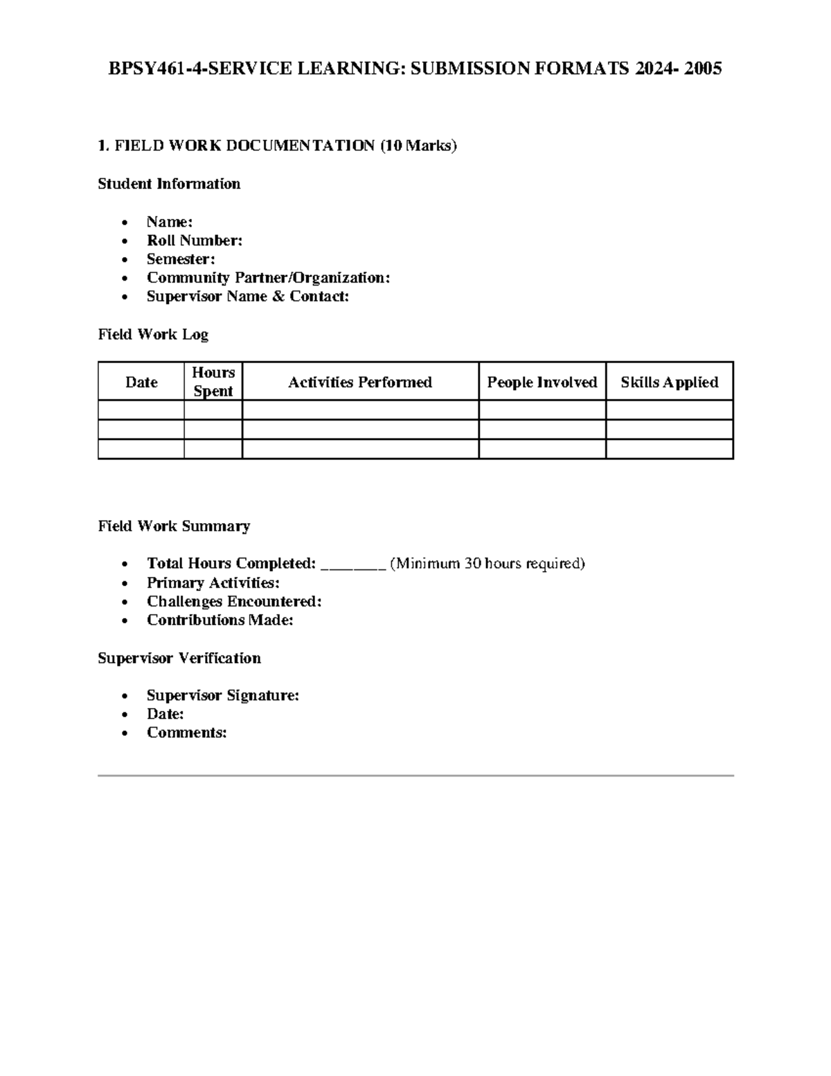 BPSY461-4 Service Learning Submission Formats 2024 - Studocu