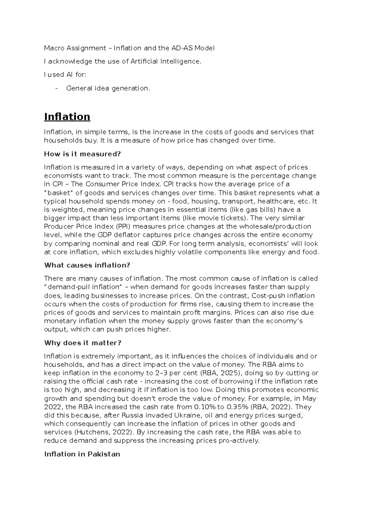 Macro Assignment: Understanding Inflation and Economic Models - Studocu