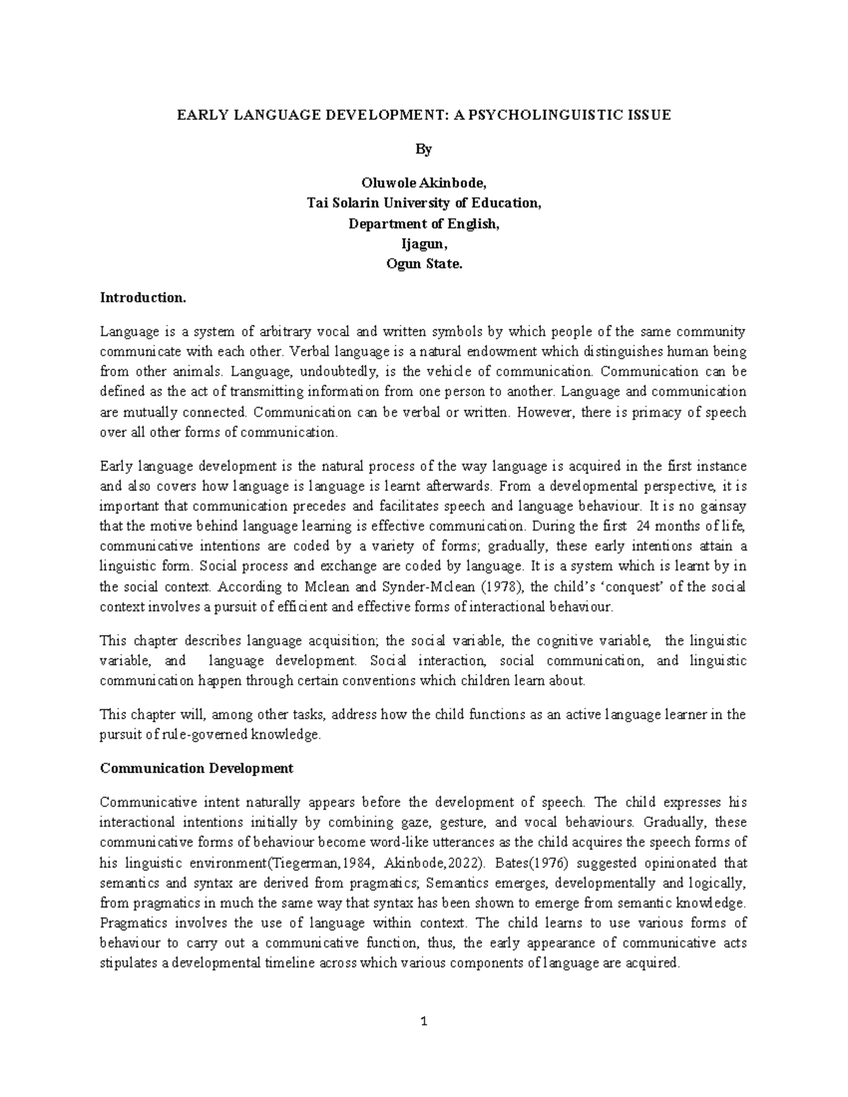 **ENG 101: Early Language Development and Its Psycholinguistic ...