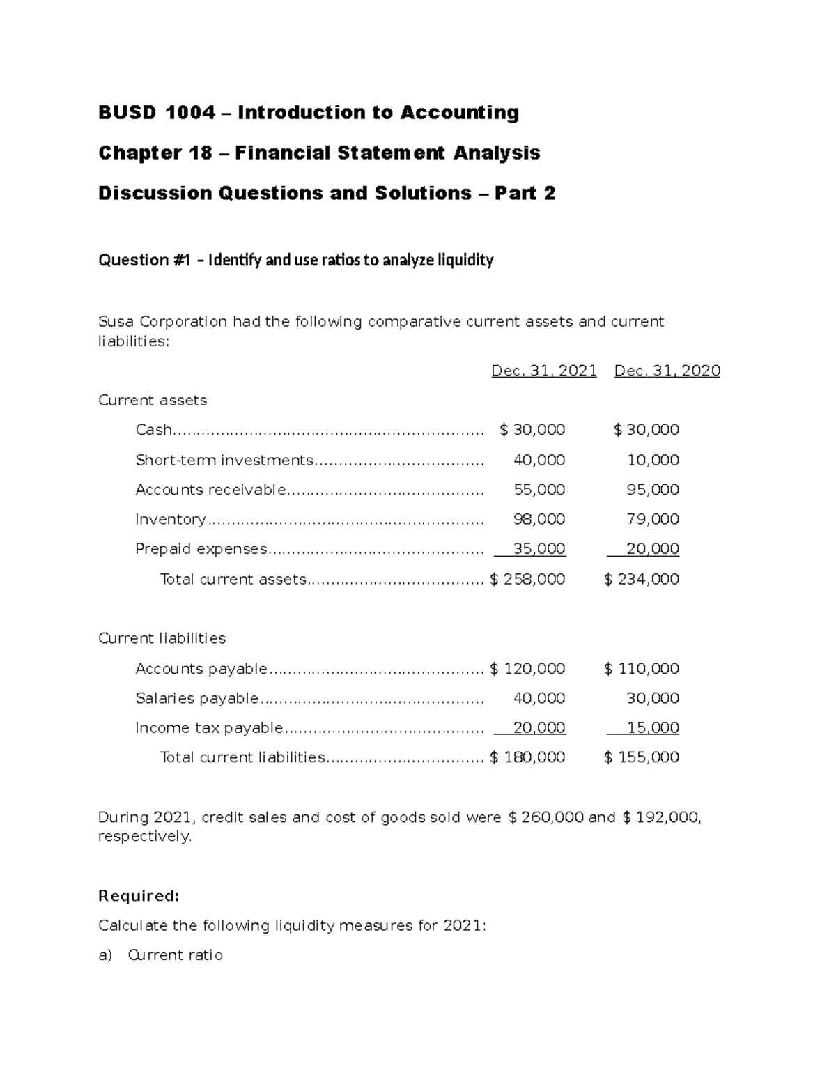 BUSD 1004 - Chapter 18 - Financial Statement Analysis Q&A Part 2 - Studocu
