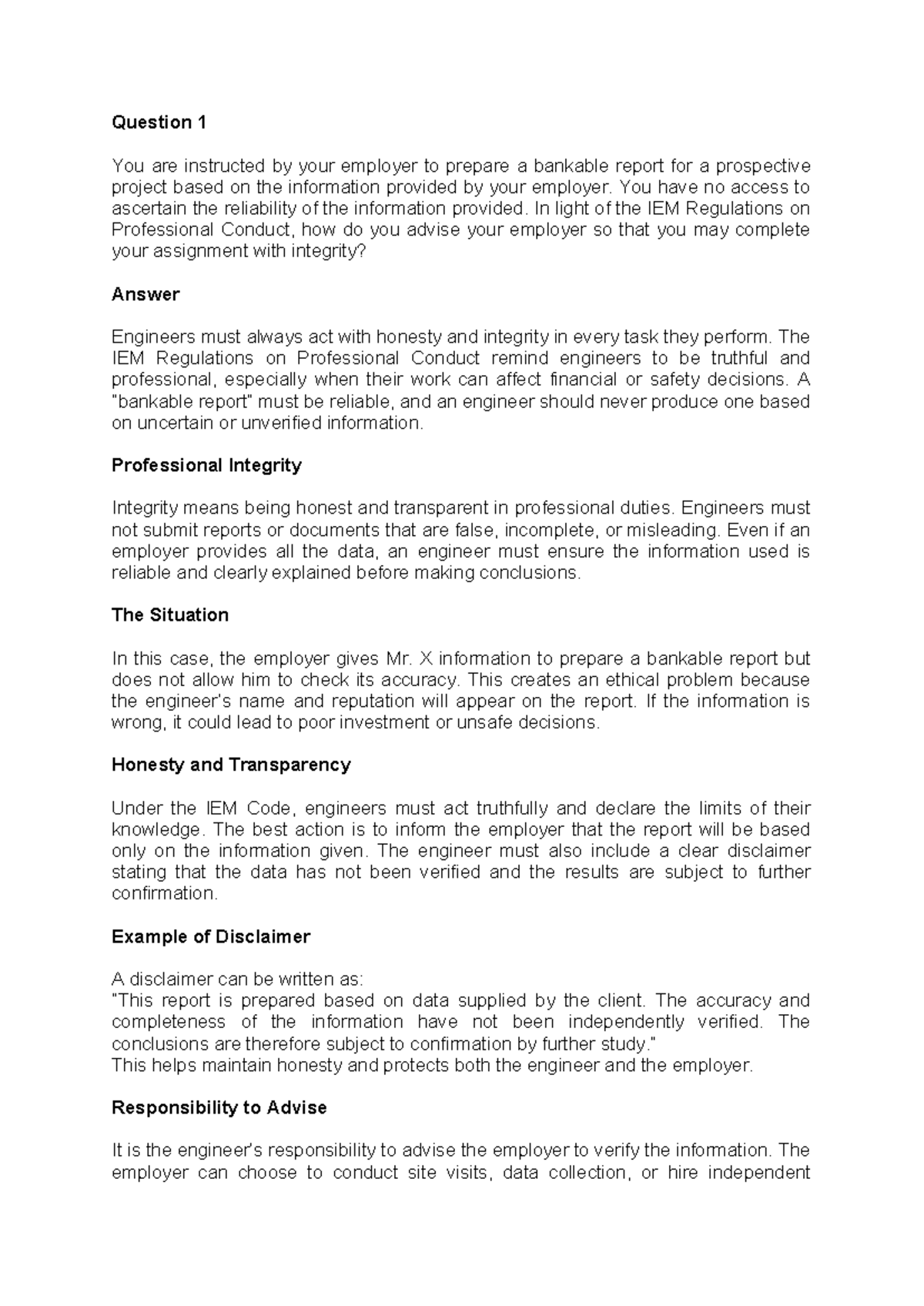 IEM Regulations on Professional Conduct: Integrity in Engineering ...
