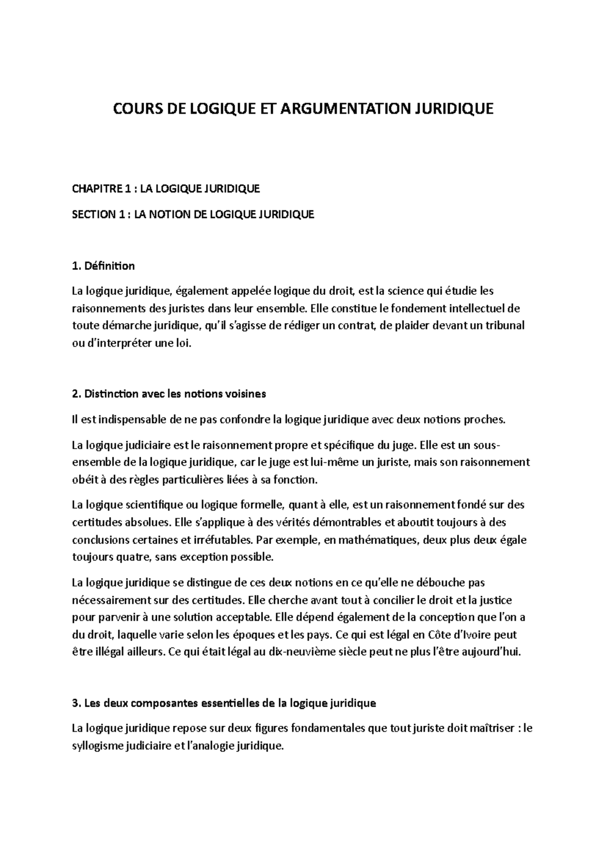 Cours de Logique et Argumentation Juridique KKY - Chapitre 1 : La ...