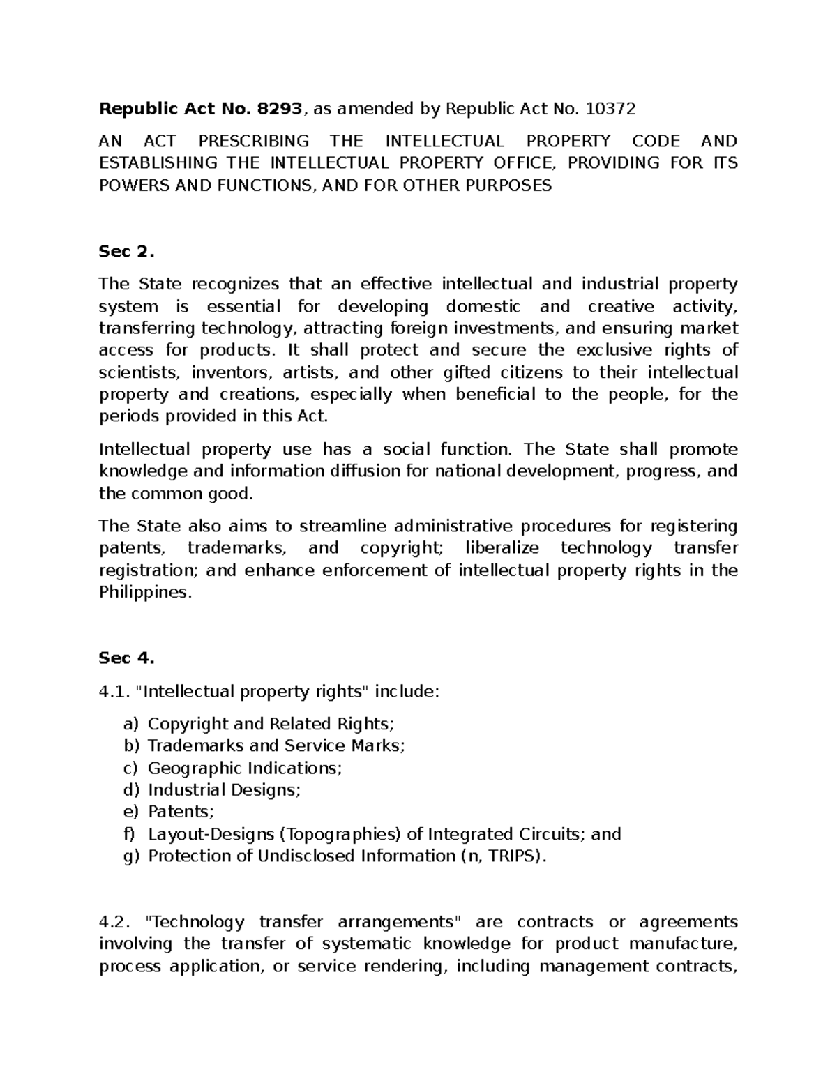 Republic Act No. 8293: Overview of Intellectual Property Code Sections ...