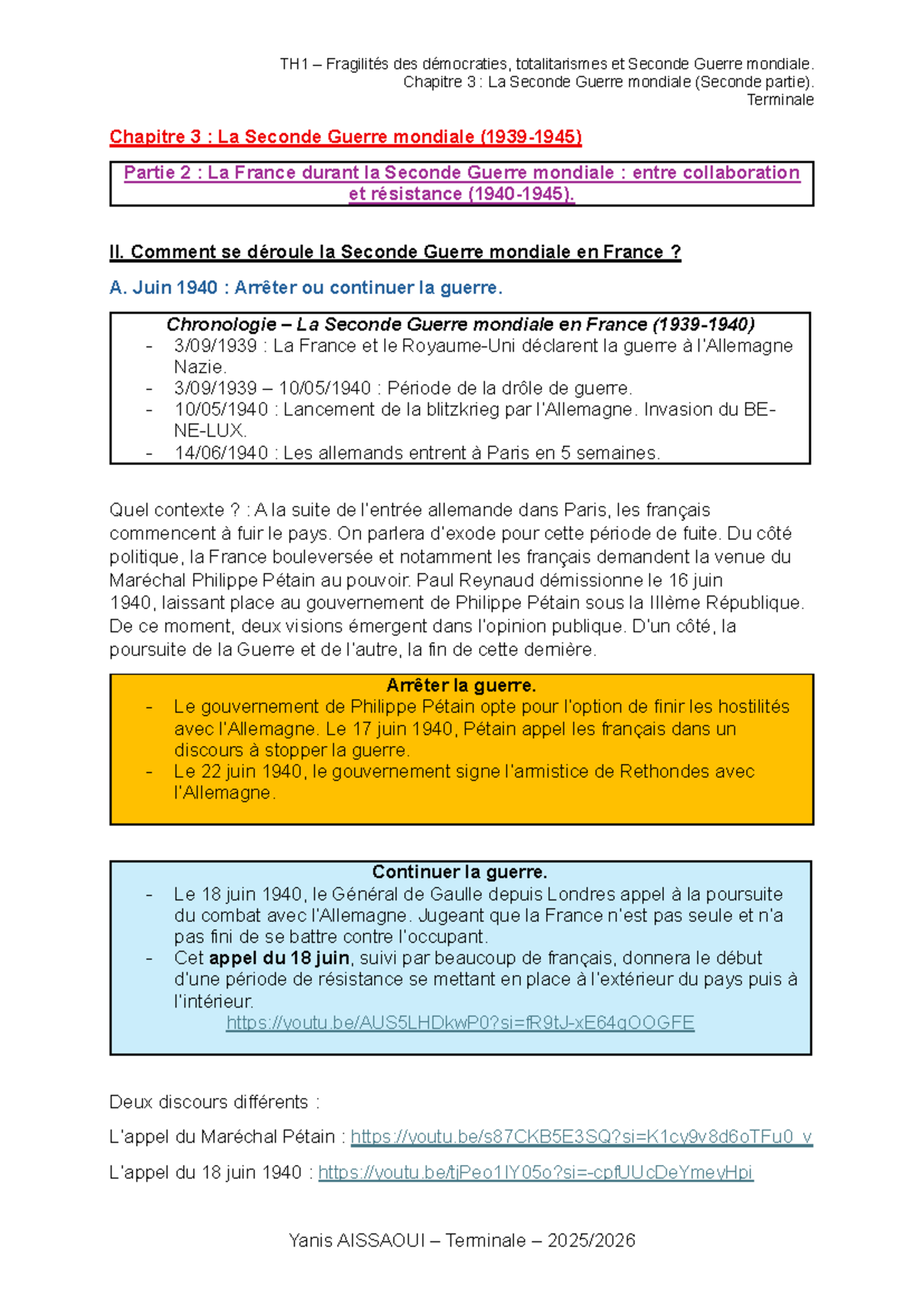 TH1 La Seconde Guerre mondiale (1939-1945) - Partie 2 : France et Vichy ...