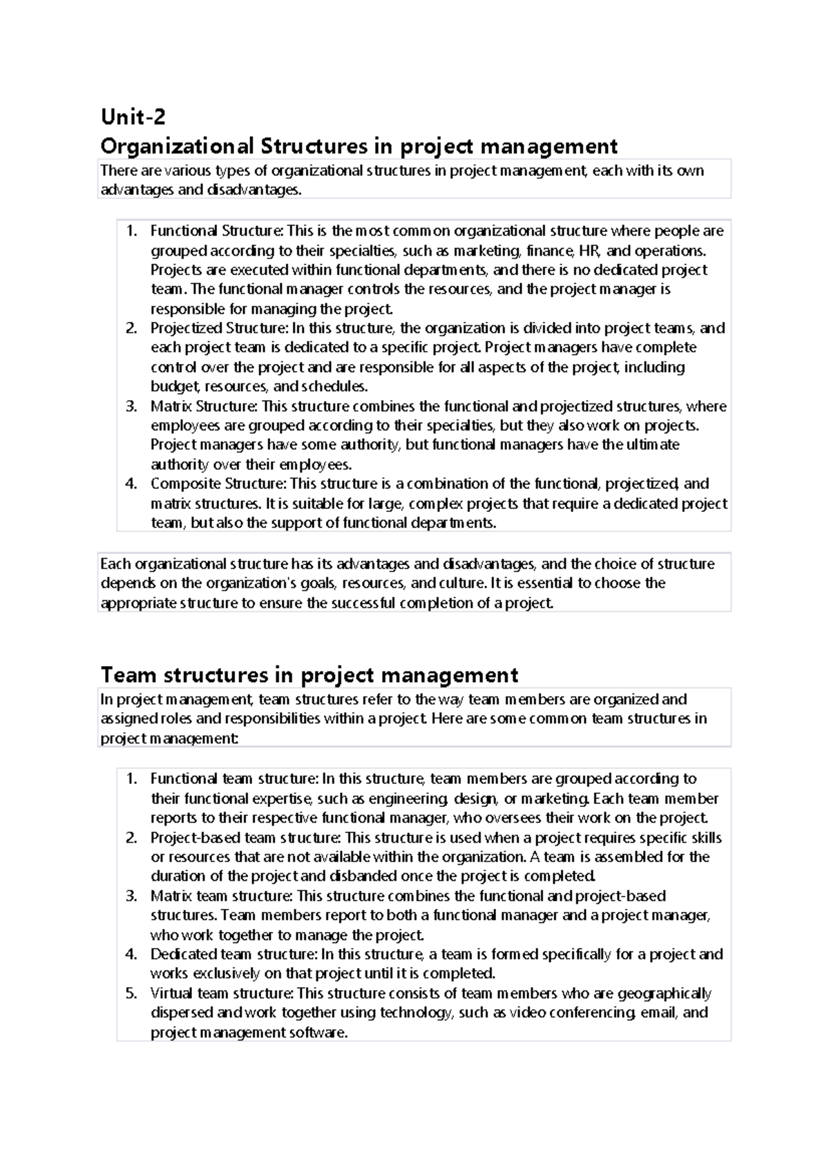 PM Notes - Organizational Structures & Team Dynamics in Project Mngmt ...