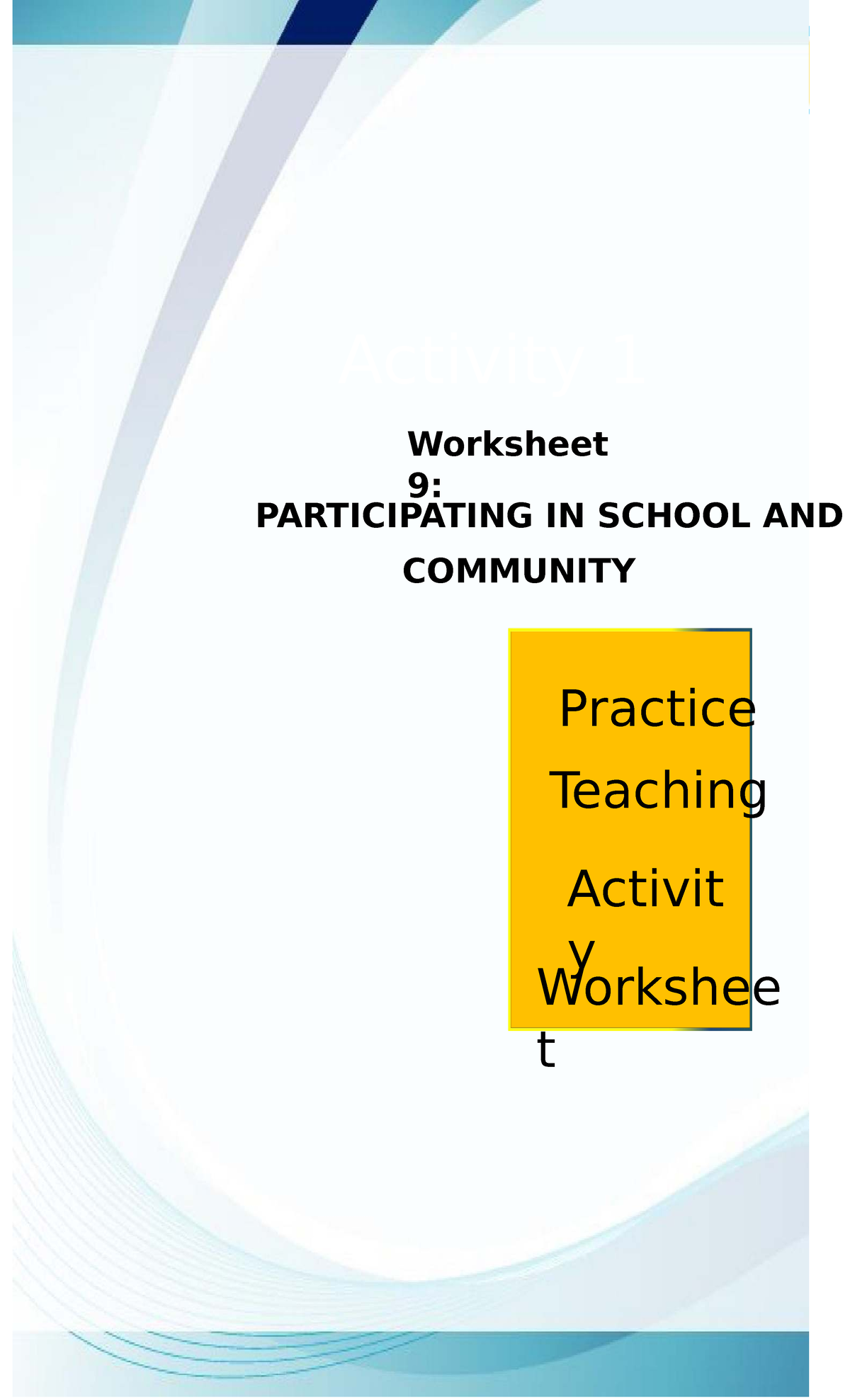 2025 PT Worksheet 9 - Participating in School & Community Activities ...