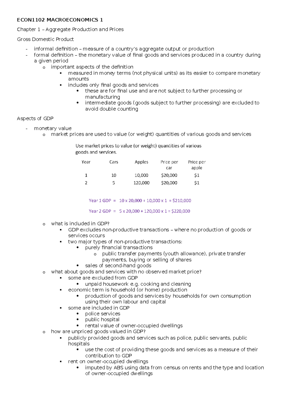 ECON1102 Notes - Incomplete - ECON1102 MACROECONOMICS 1 Chapter 1 ...
