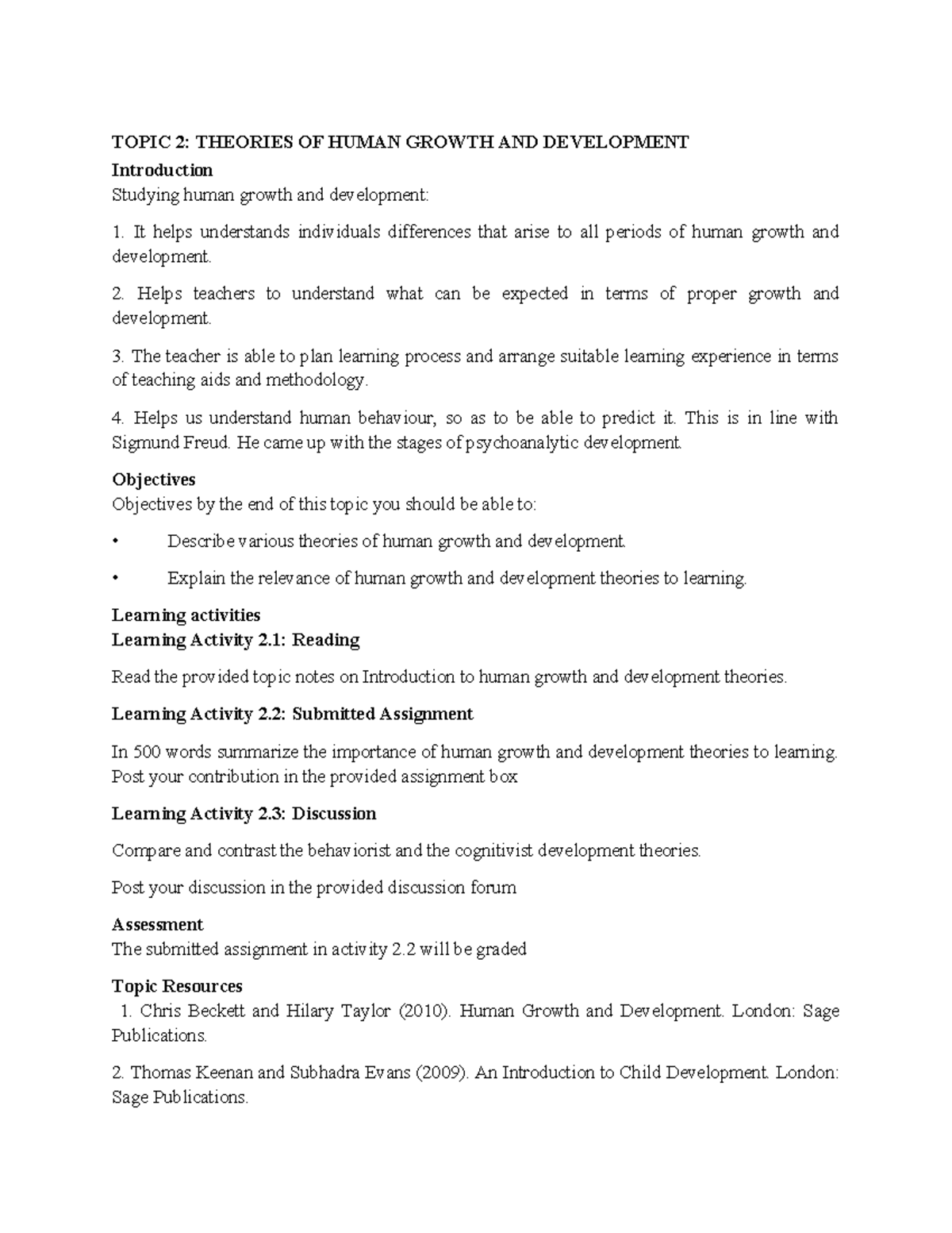 EDU 101: Theories of Human Growth & Development - Topic 2 Overview ...