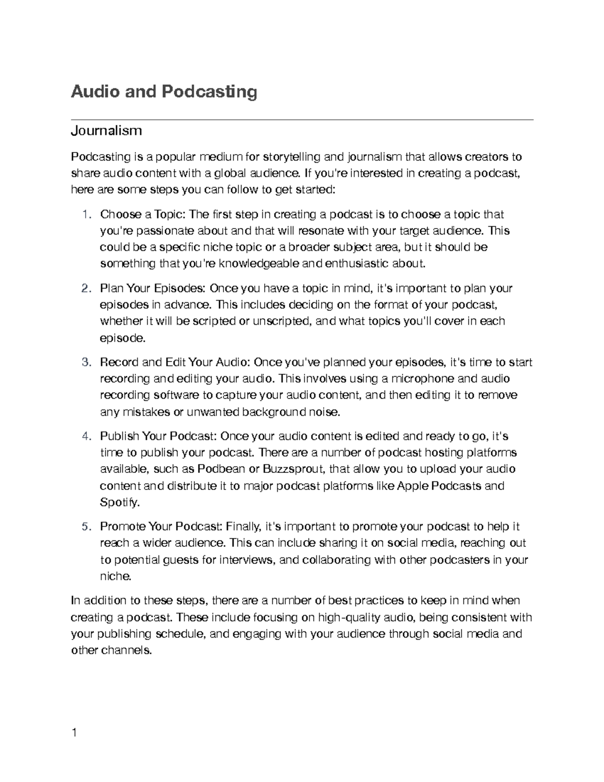 Audio and Podcasting Notes - Audio and Podcasting Journalism Podcasting ...