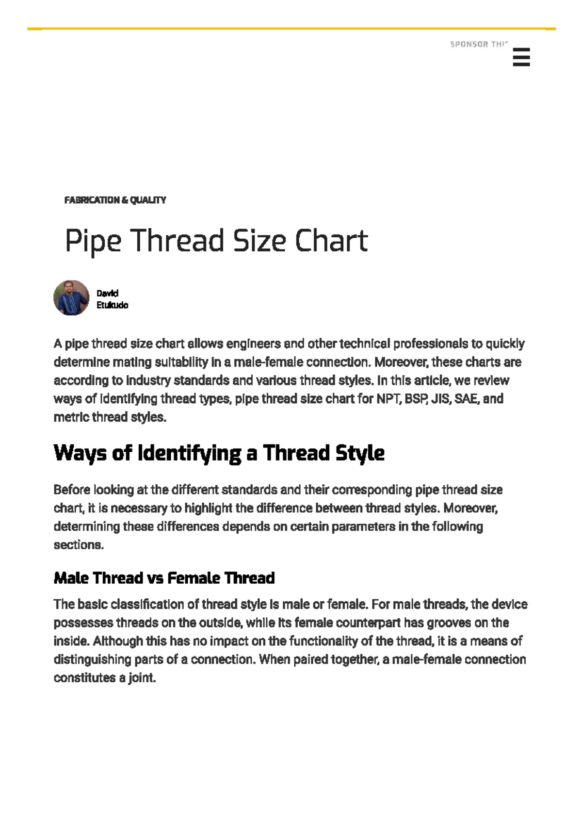 NPT Pipe Thread Standards and Applications - FIE 4 - Studocu