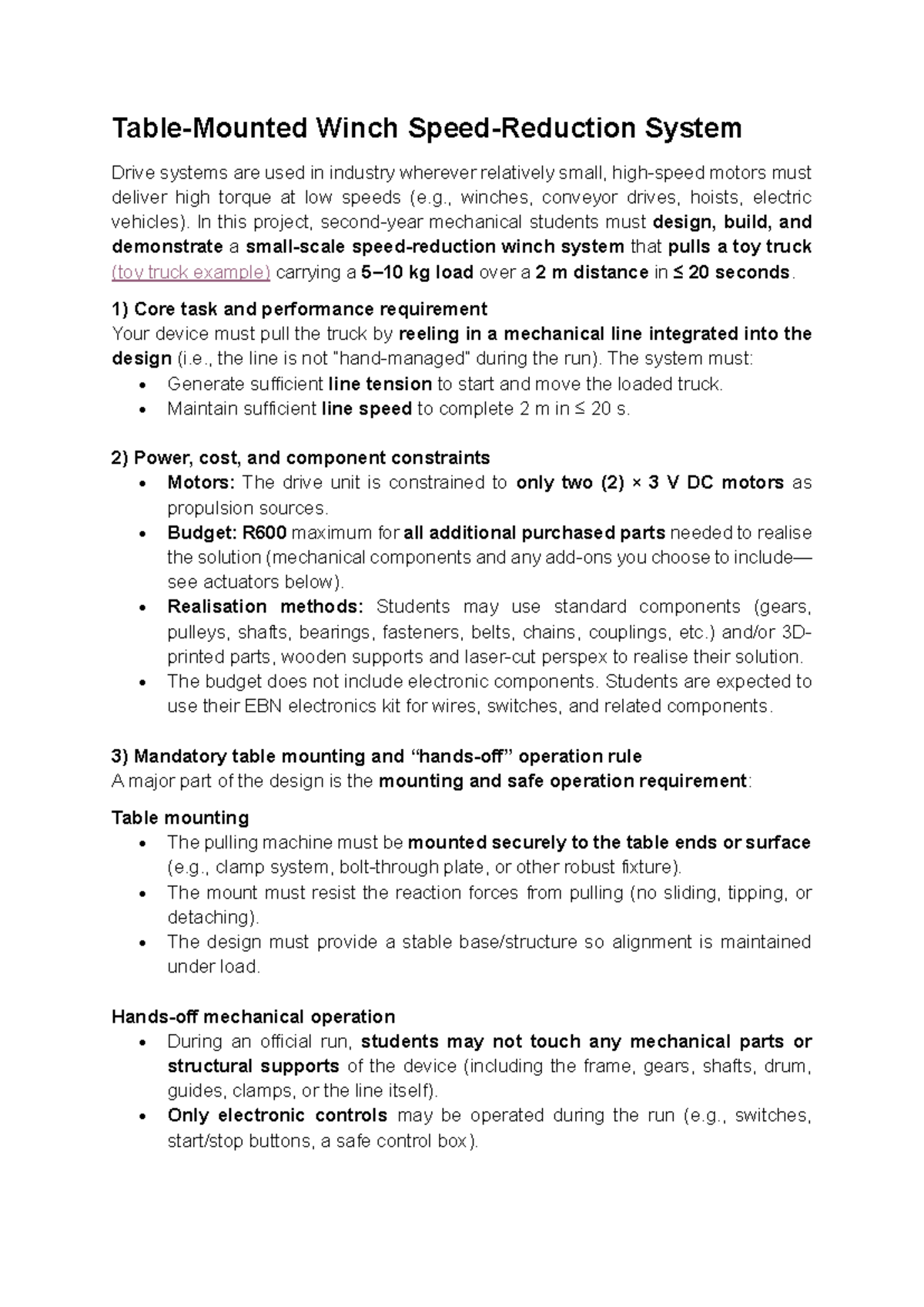MOW217 Winch System Design Project Description (3rd Draft) - Studocu