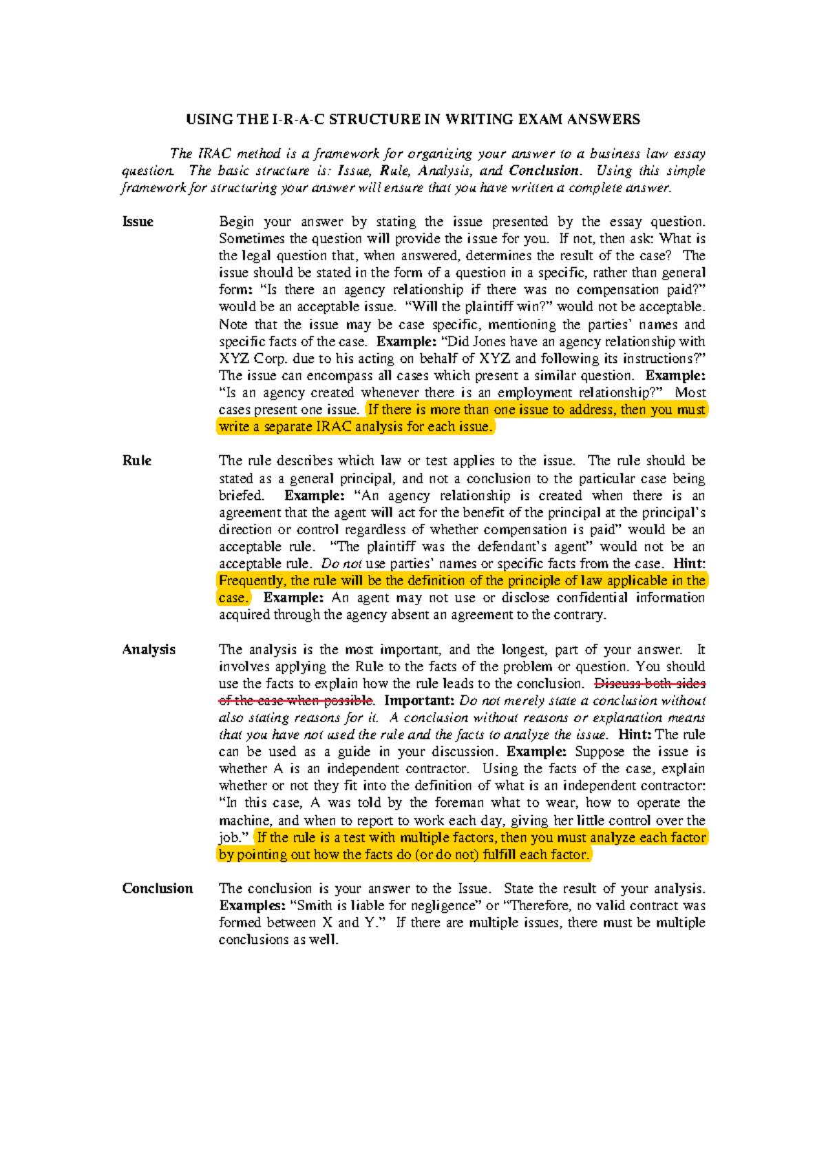 IRAC Analysis Saunders - USING THE I-R-A-C STRUCTURE IN WRITING EXAM ...