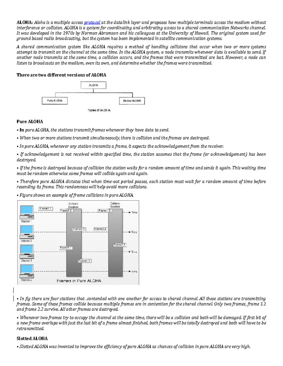 Computer Networks Lecture Notes - ALOHA Protocol in Sem 5 BCA - Studocu