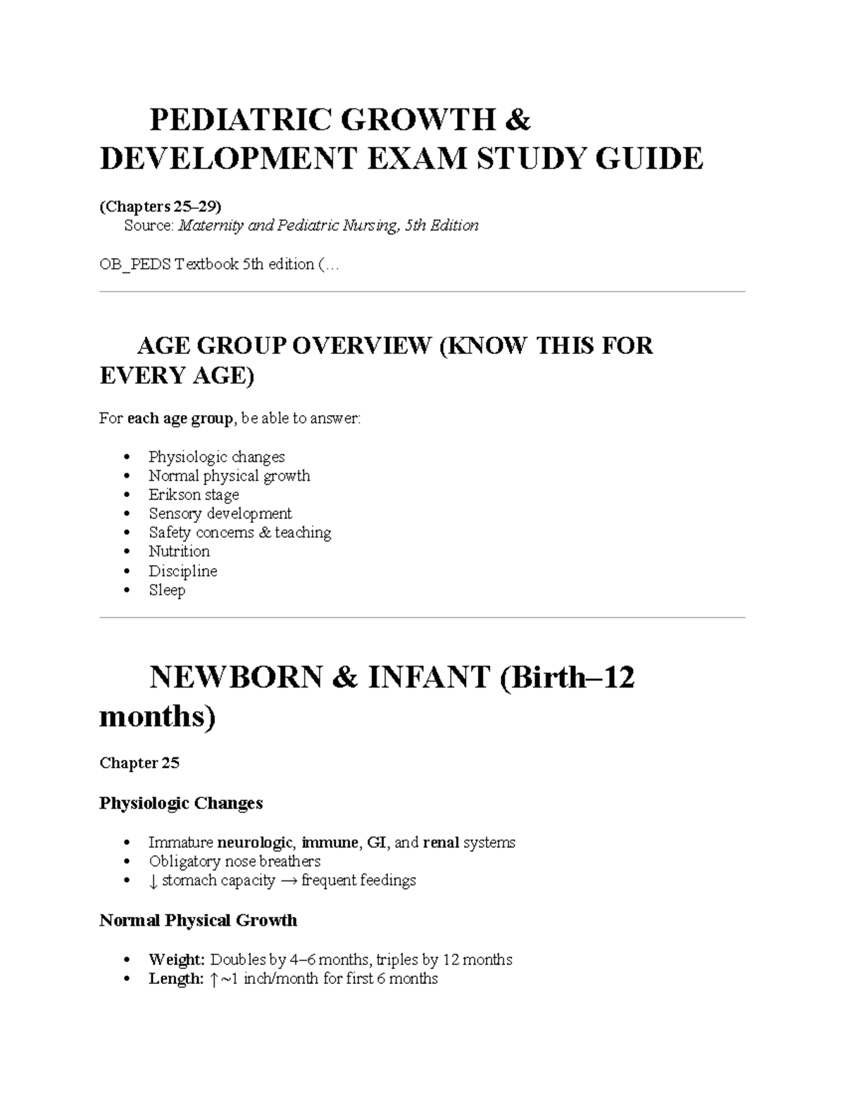 Pediatric Growth & Development Exam Study Guide (PEDI 101) - Studocu