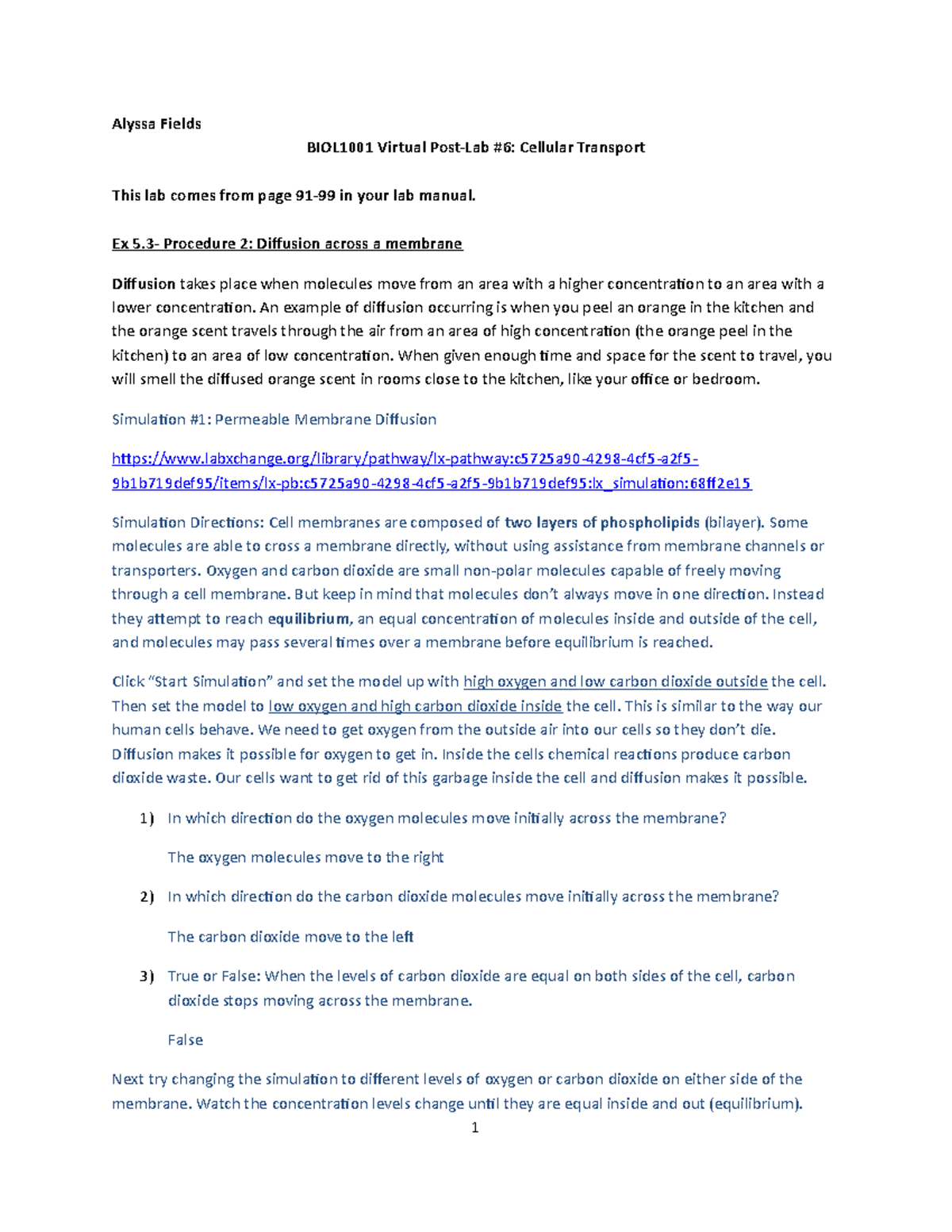 BIOL1001 Lab #6: Post-Lab on Osmosis and Diffusion Concepts - Studocu