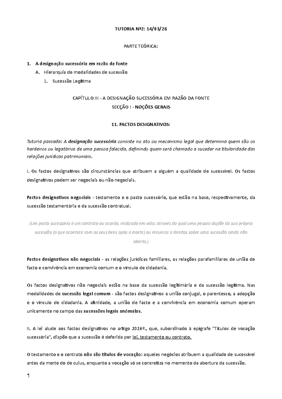 Tutoria Nº2: Designação Sucessória e Modalidades Legais - Studocu