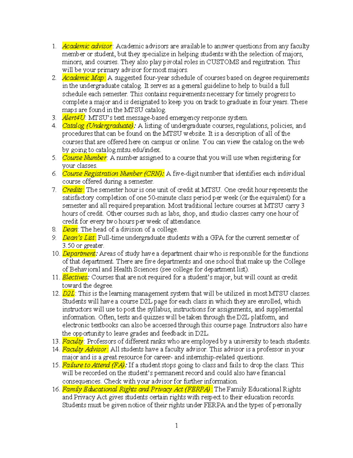 MTSU Student Guide: Key Terms & Concepts for Academic Success - Studocu