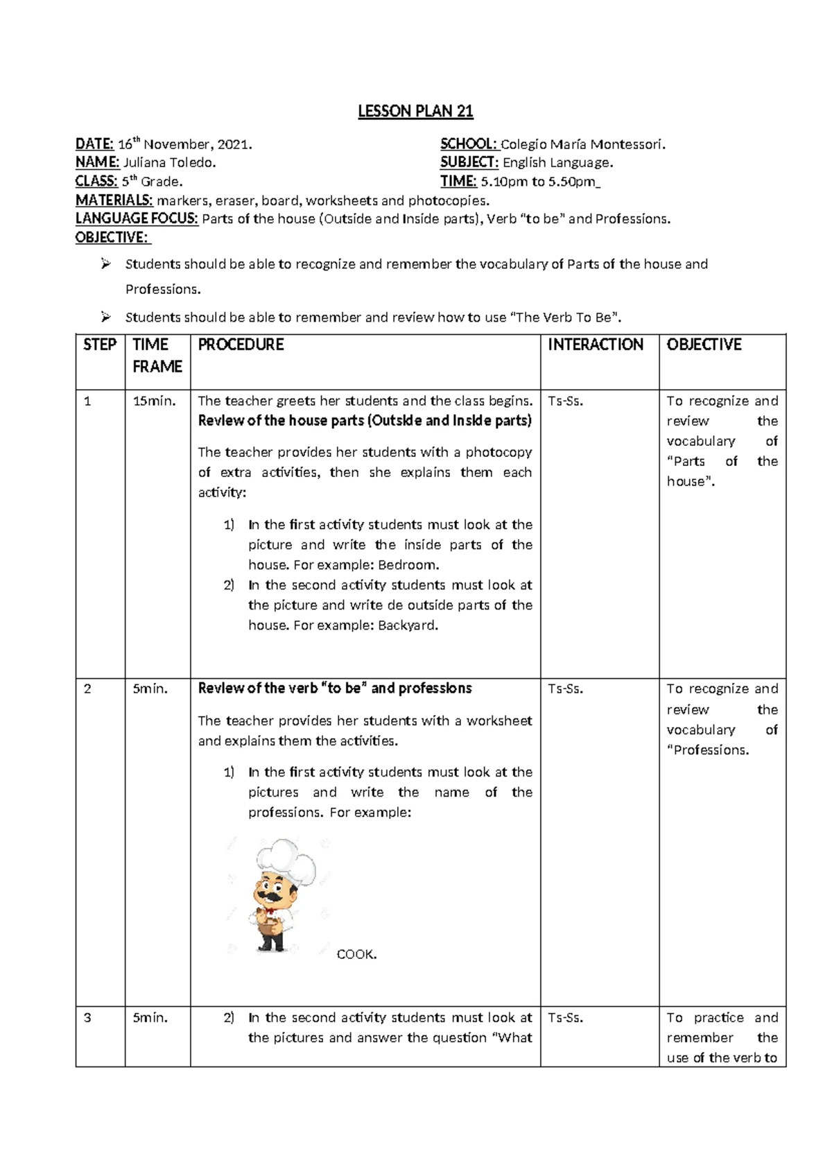 Lesson Plan: Present Continuous Tense - 6th Grade English - Studocu