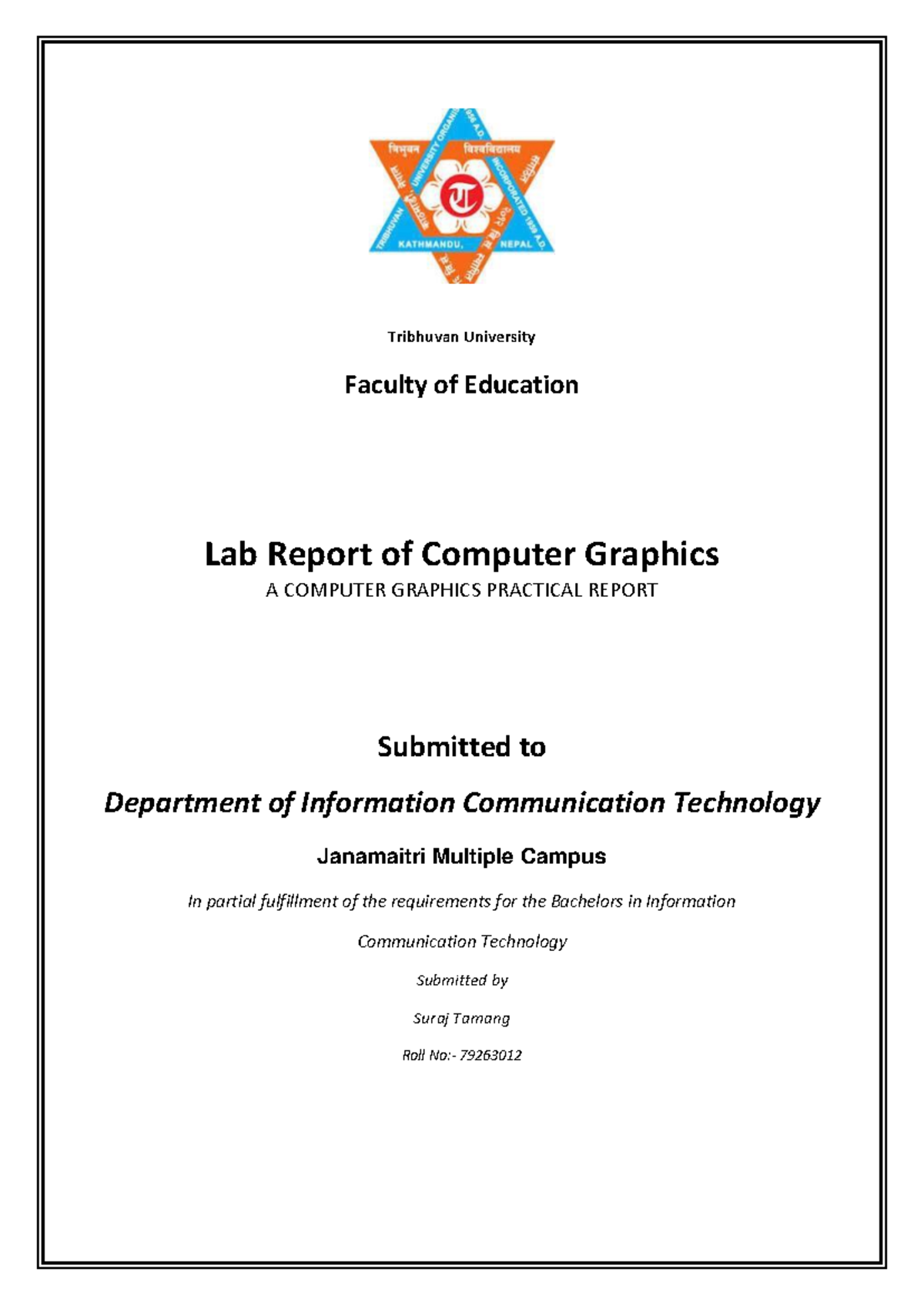 Computer Graphics Lab Report - BICTE 6th Sem Practical - Studocu