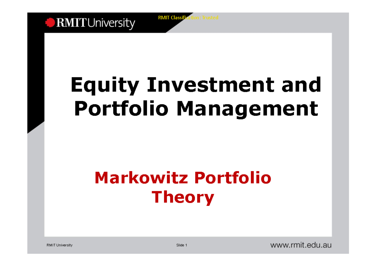RMIT 11th Ed. Investment Analysis: Markowitz Portfolio Theory Slides ...