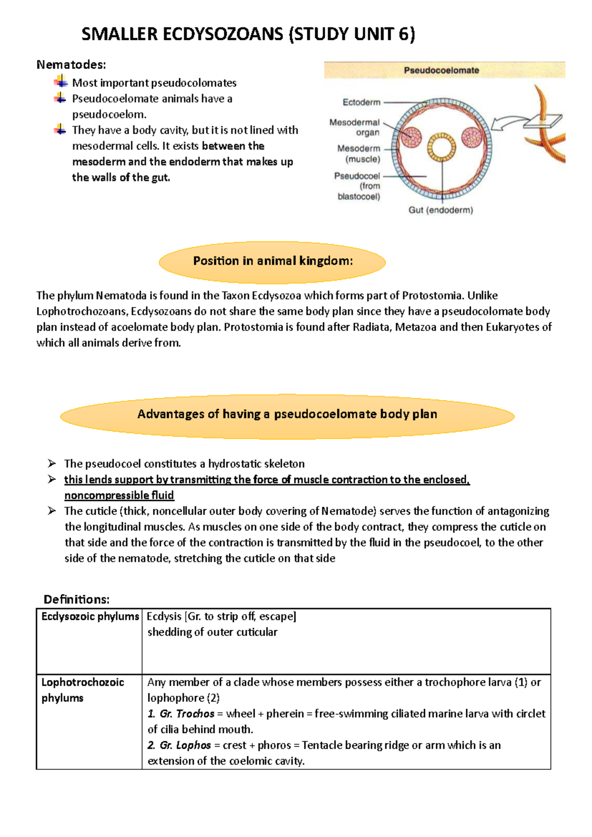 SU 6 - Notes on Smaller Ecdysozoans: Nematodes and Their ...