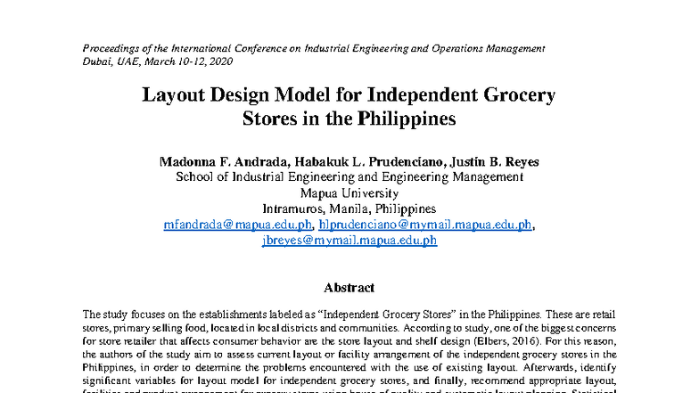 Layout Design Model for Independent Grocery Stores in the Philippines ...