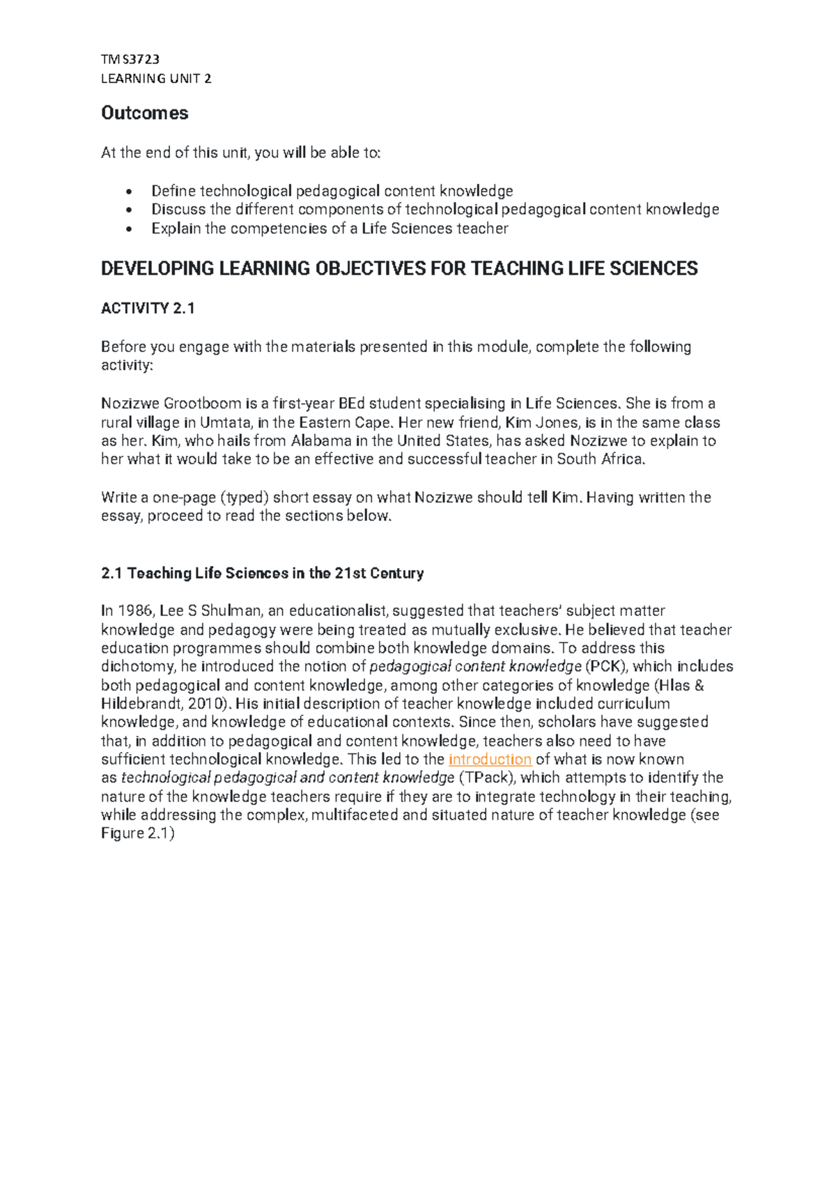 TMS3723 LEARNING UNIT 2: Teaching Life Sciences Competencies and ...