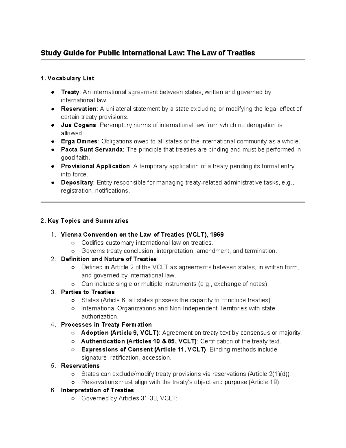 Public International Law - Treaty Summary & Key Concepts Guide - Studocu