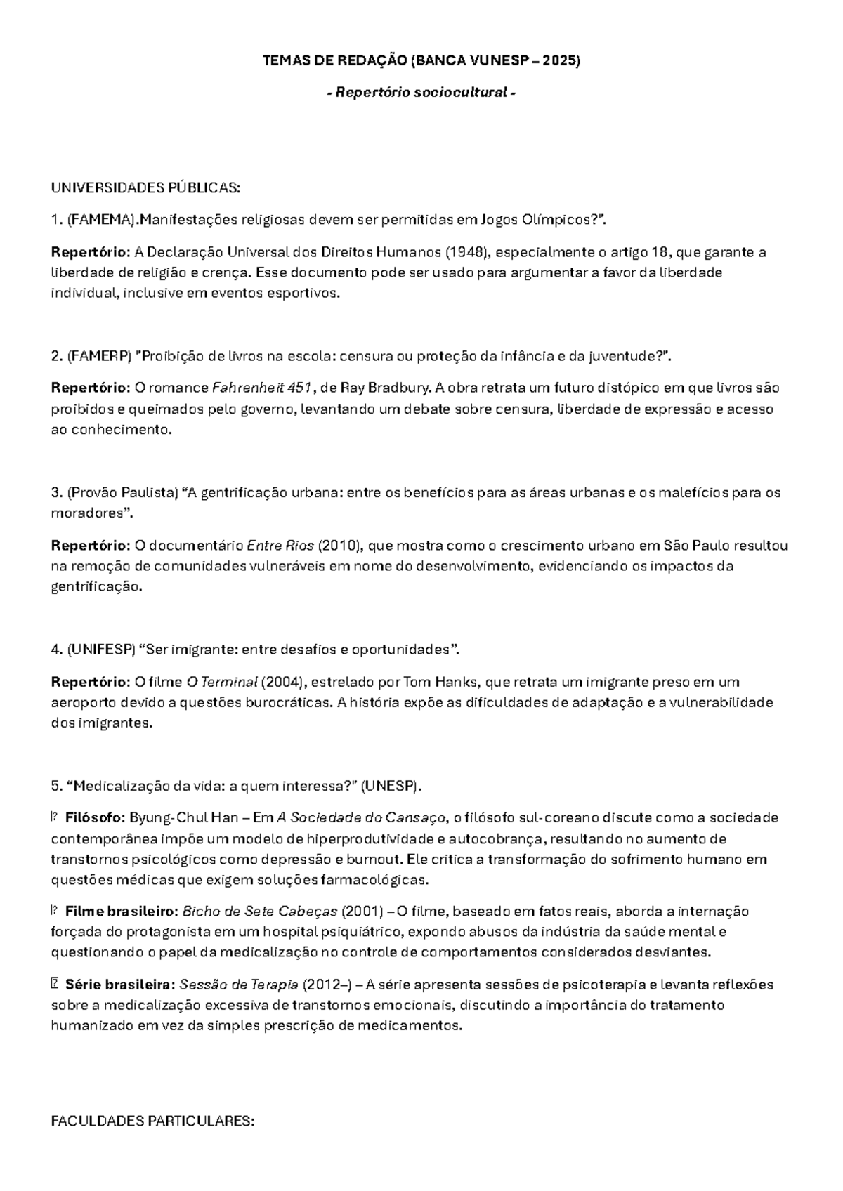 Temas de Redação & Repertório - Banca Vunesp 2025: Análises e Reflexões ...