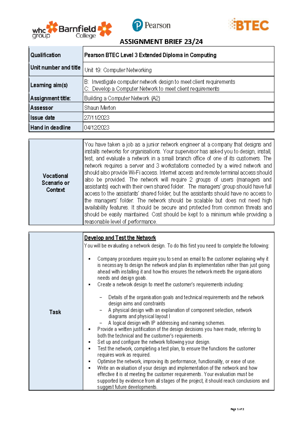 L3 U19 Assignment A2 - Design & Implementation of a Computer Network ...