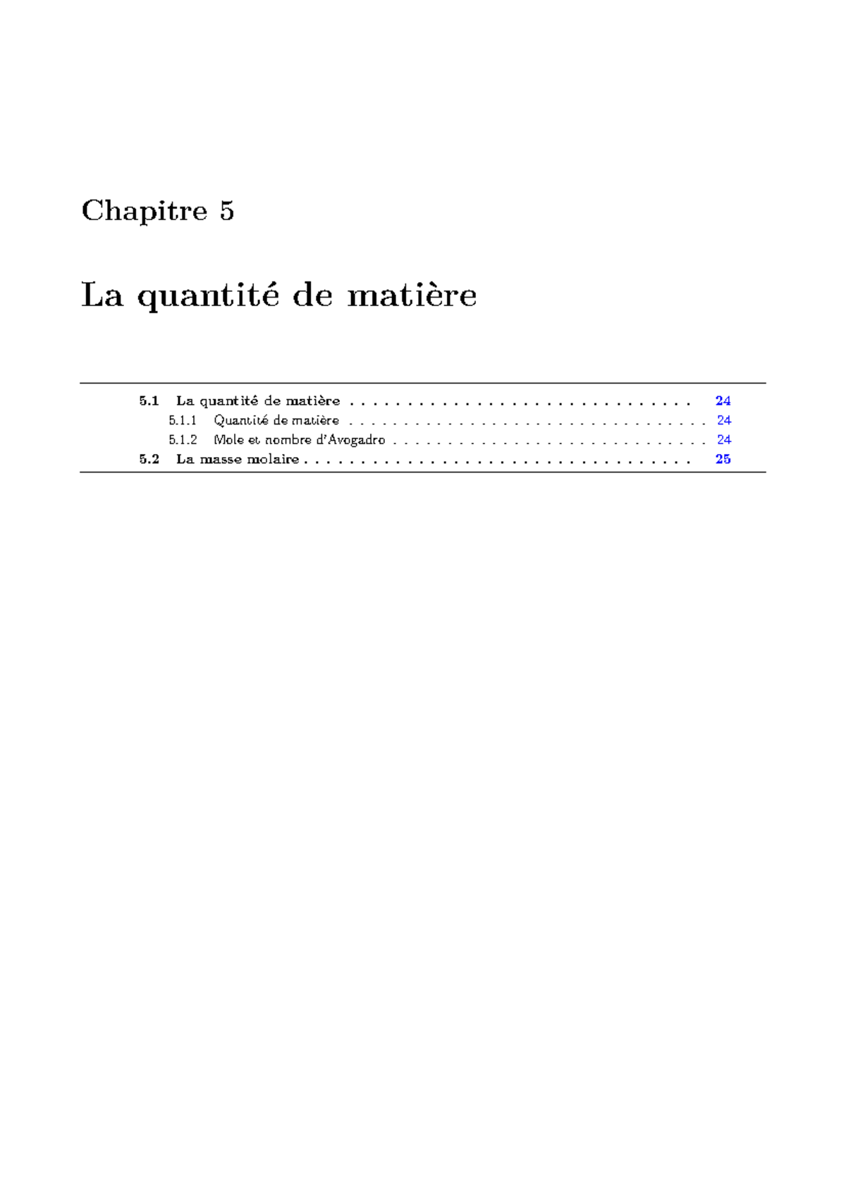 Chapitre 5 - La Quantité de Matière en Chimie - Studocu