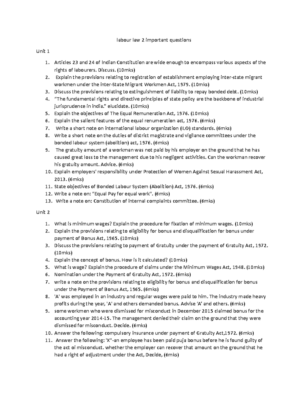 Labour Law 2: Key Questions and Discussion Points for Review - Studocu