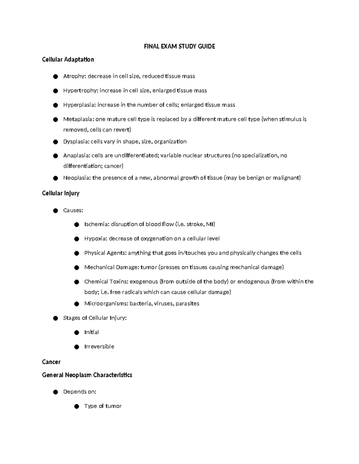 Patho Study Guide for Final Exam - Key Concepts & Disorders - Studocu