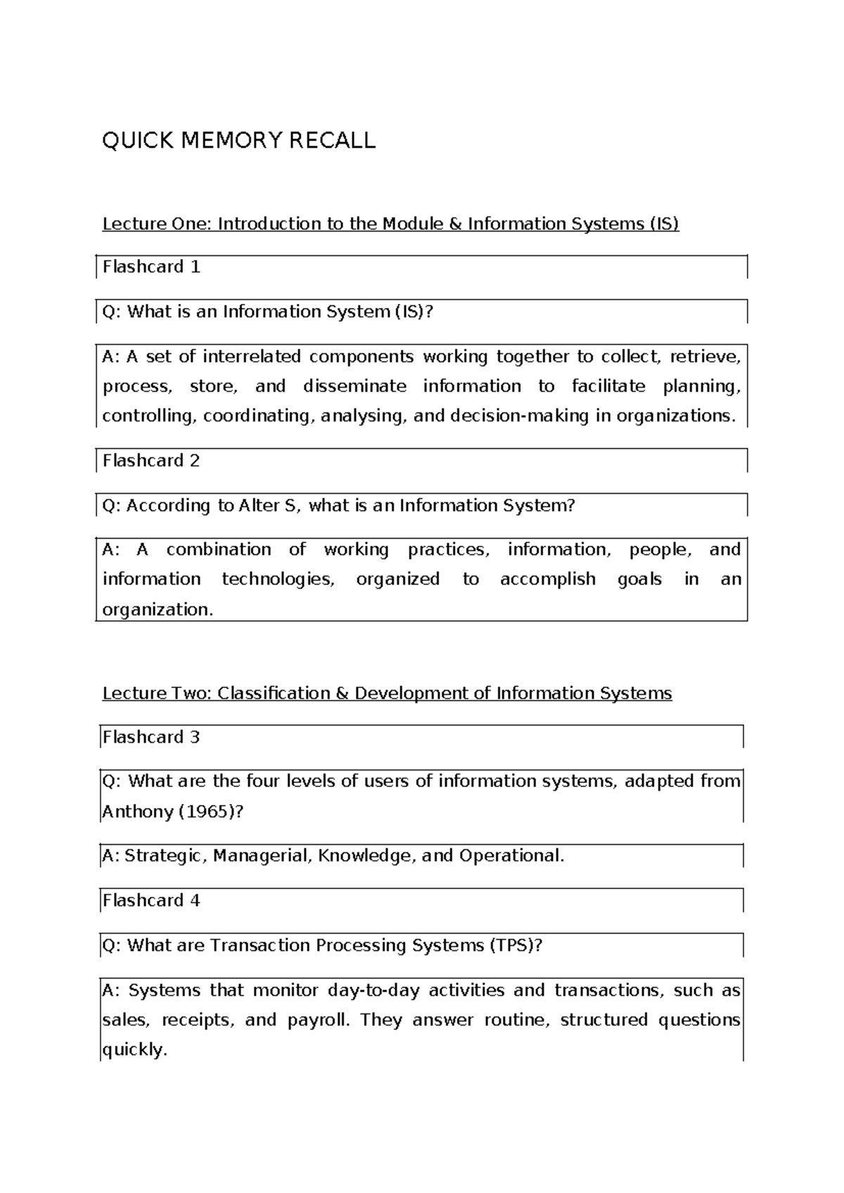 IS 101: Lecture Notes & Flashcards on Information Systems Concepts ...