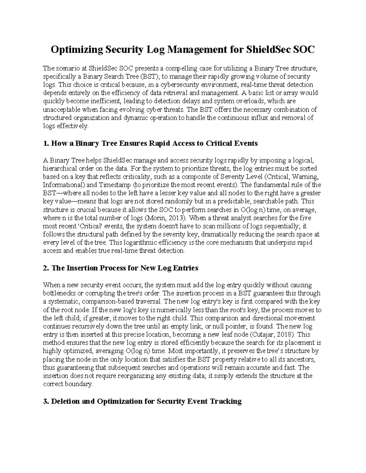 Optimizing Security Log Management with BST for SOC (Unit 4) - Studocu