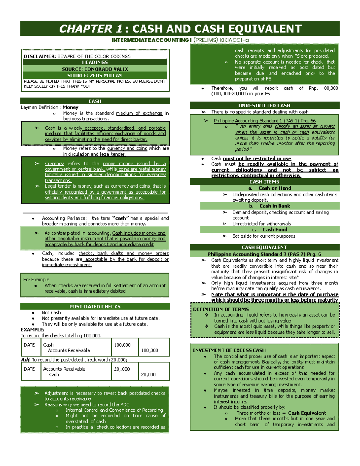 CASH AND CASH EQUIVALENTS: INTERMEDIATE ACCOUNTING 1 (PRELIMS) NOTES ...