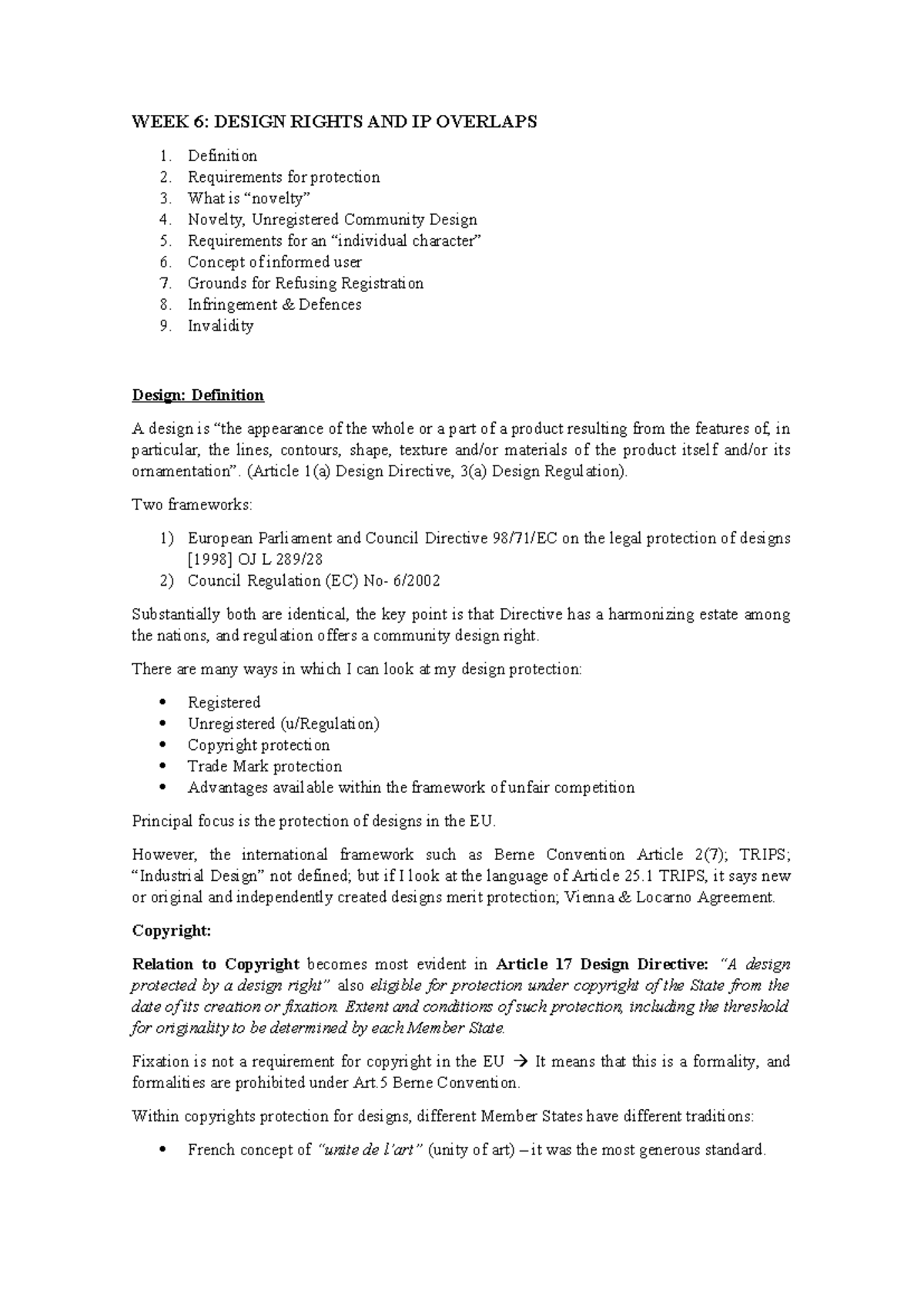 WEEK 6 Design Rights & IP Overlaps: Key Concepts & Legal Framework ...