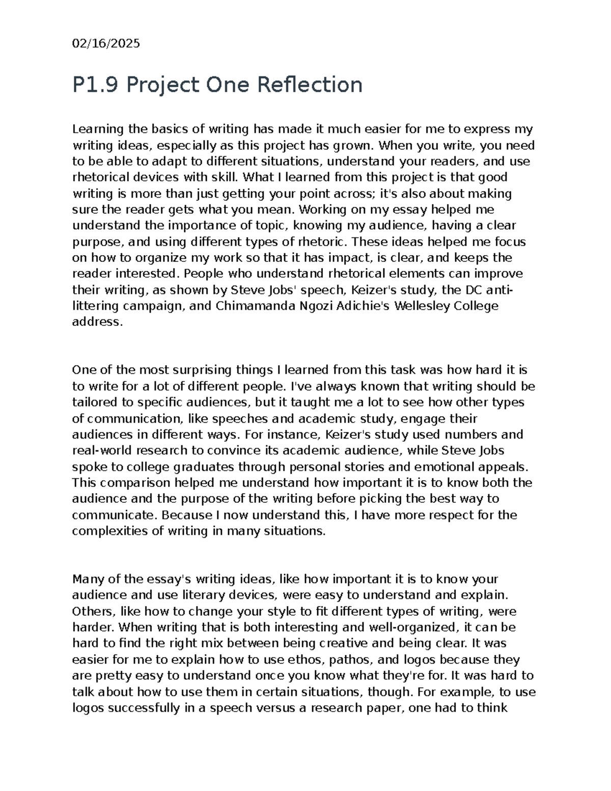 Reflections - notes - 02/16/ P1 Project One Reflection Learning the ...