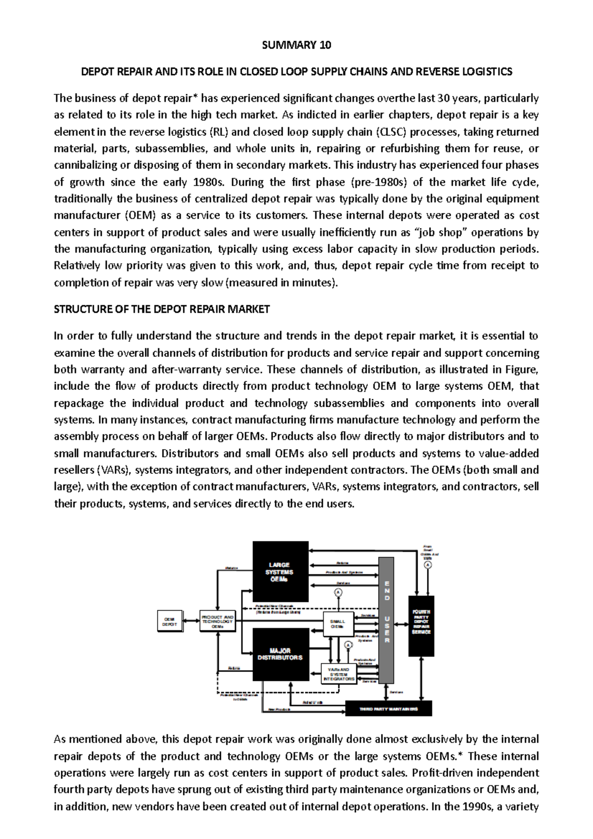 Depot Repair Insights in Reverse Logistics - Summary 10 - Studocu