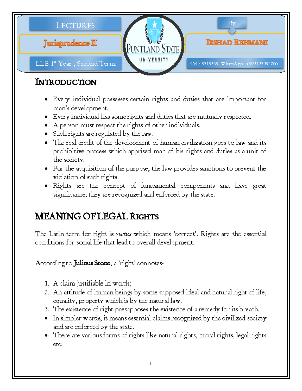 Lecture 3: Legal Rights - Meaning, Classification & Examples in ...