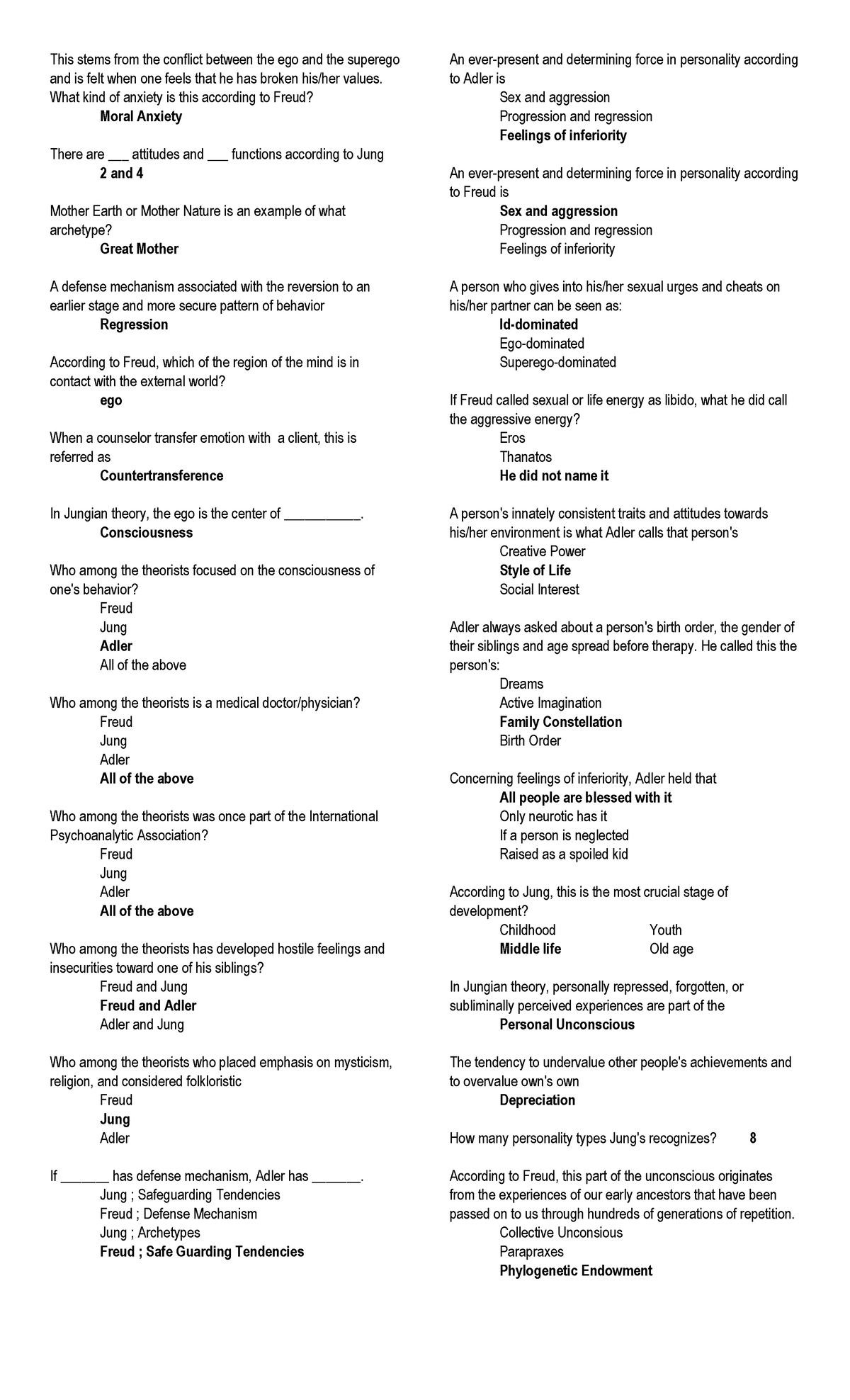 TOP Freud Jung Adler: Key Concepts and Theories Summary - Studocu