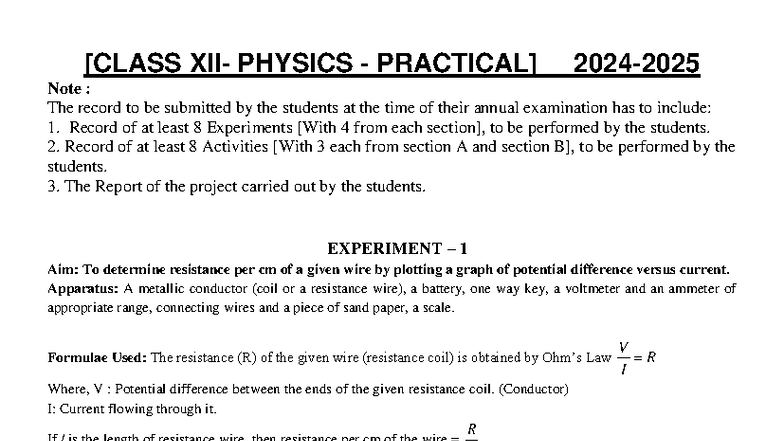 PHYSICS Lab Record: Annual Exam Experiments & Activities - Studocu